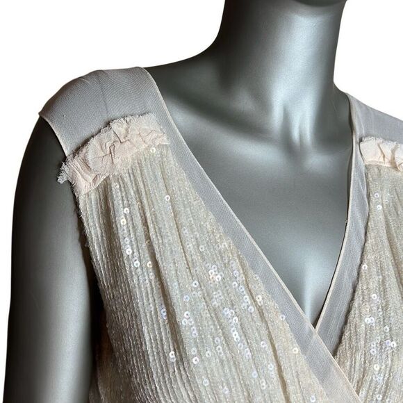 French Connection Sequin Midi Dress Cream Sleeveless V-Neck Size 0 (028) - Picture 4 of 16